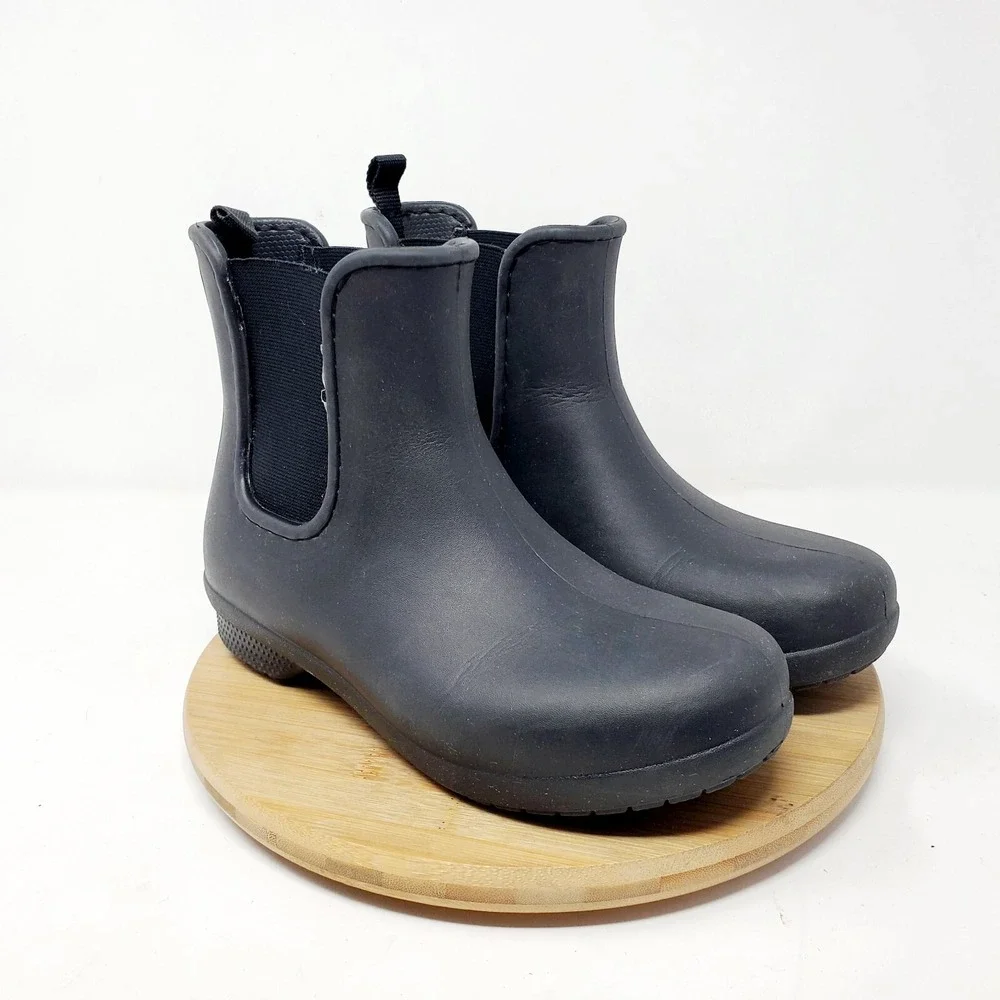 Crocs Freesail Chelsea‎ Boots Womens 5 Rain Black Rubber Pull On Ankle Shoes